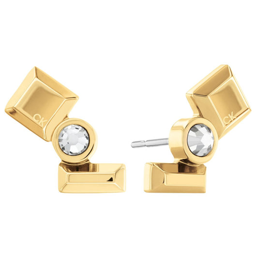 Gouden Calvin Klein oorbellen met strass steentje in elegante, geometrische vorm.