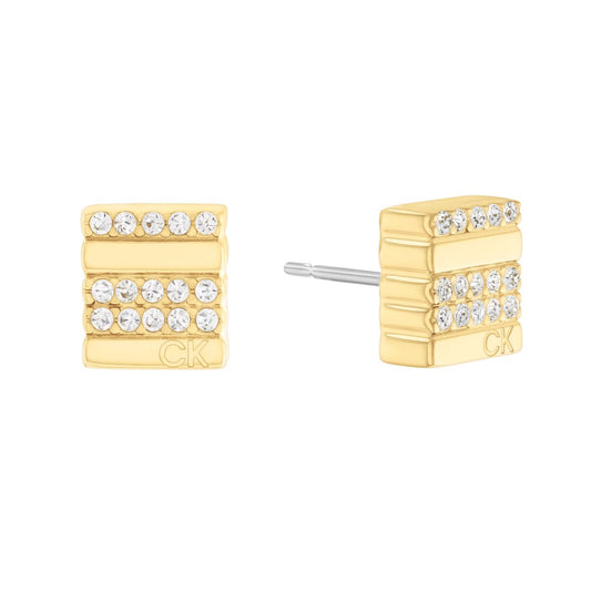 Gouden Calvin Klein oorbellen met strass-steentjes in een elegante, tijdloze stijl.
