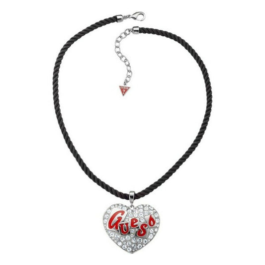 Zwarte Guess ketting met een hartvormige hanger en strass-steentjes.