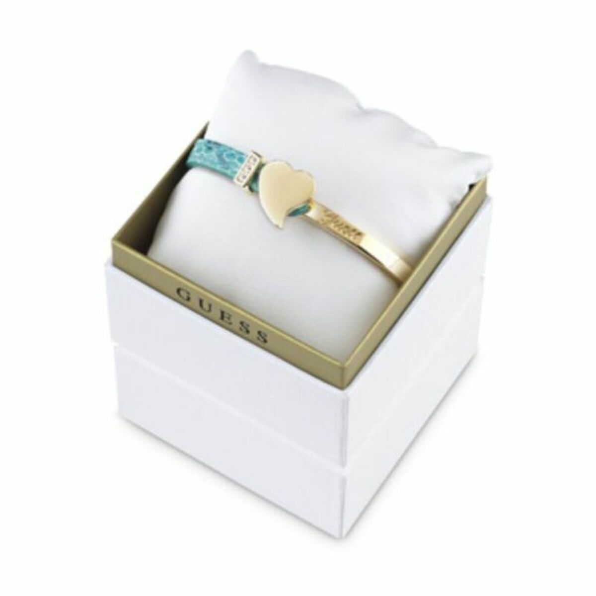 Gouden Guess armband met hartje in luxe merkdoosje, 21 cm lang.