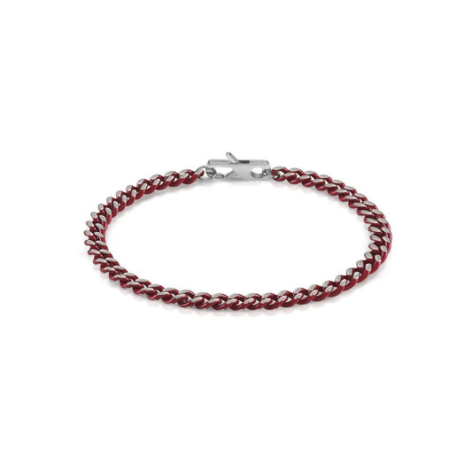 Stijlvolle rode Guess armband JUMB01382JWSTRDS met zilveren sluiting.