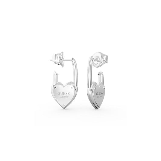 Zilverkleurige Guess oorbellen in hartvorm, elegant en trendy accessoire voor dames.