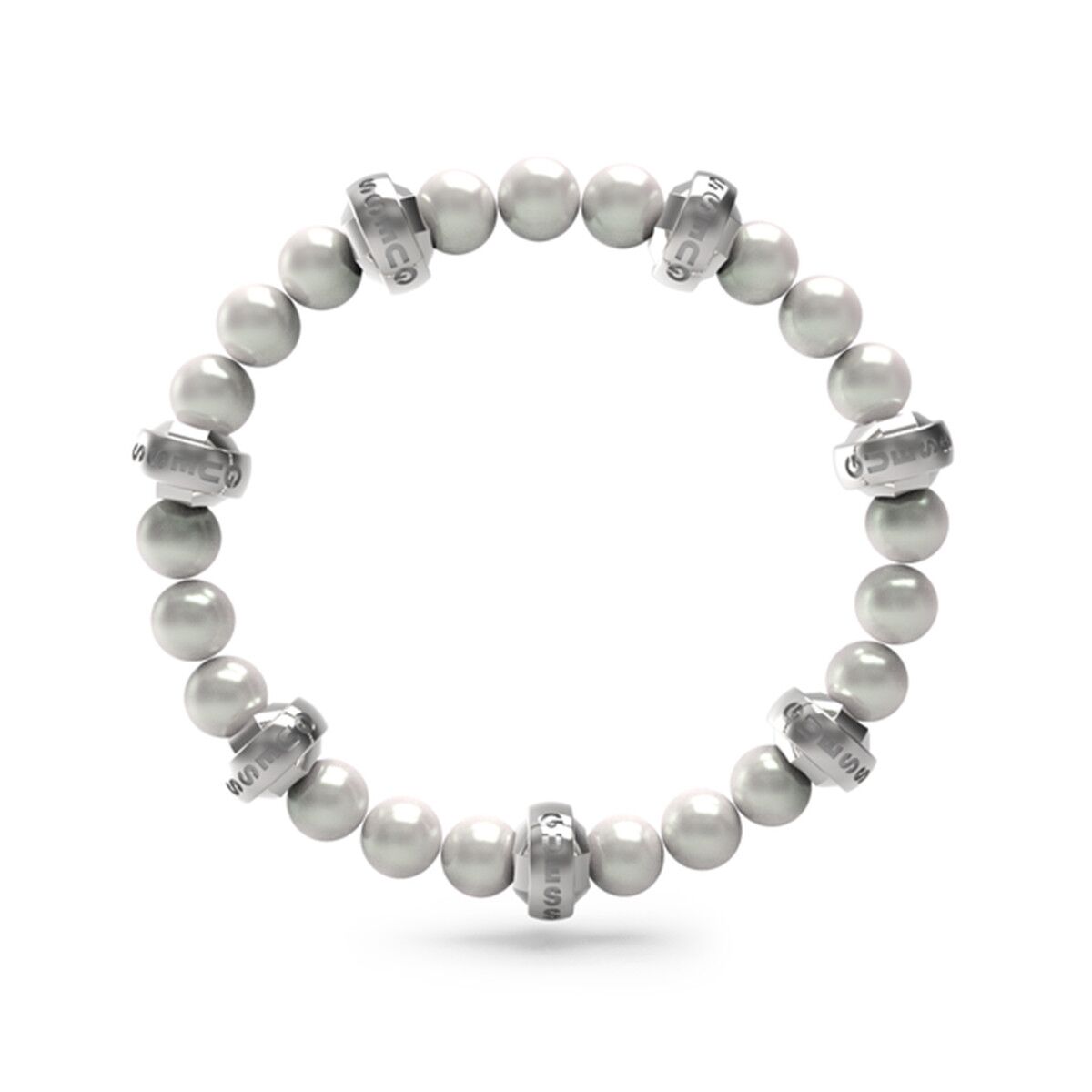 Elegante Guess armband voor dames in wit met glanzende parels en metalen details.