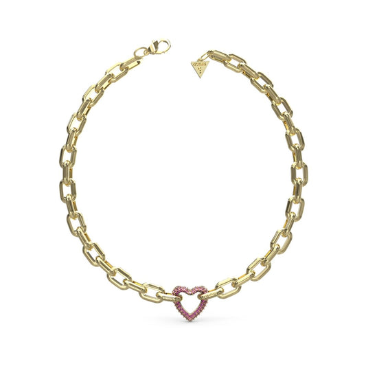 Gouden Guess damesketting met een hartvormige hanger, elegant en duurzaam design.