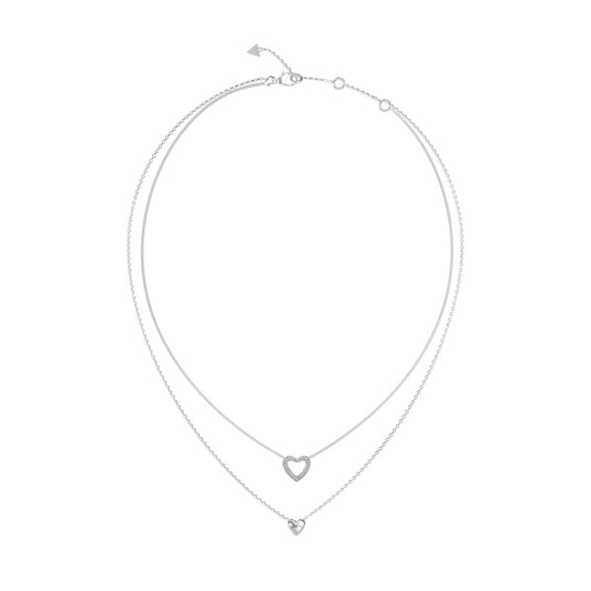 Zilverkleurige Guess damesketting met verfijnd hartontwerp en dubbele kettinglagen.
