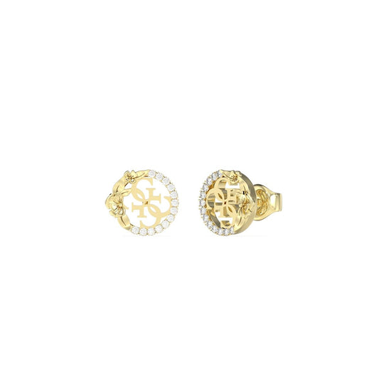 Gouden Guess oorbellen met elegante cirkelvorm en sprankelende details.