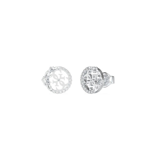 Zilverkleurige Guess oorbellen met elegante ronde vorm en sprankelende details.