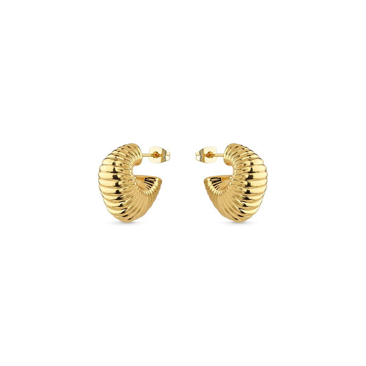 Gouden Guess oorbellen met elegant, tijdloos ontwerp en unieke ribbelstructuur.