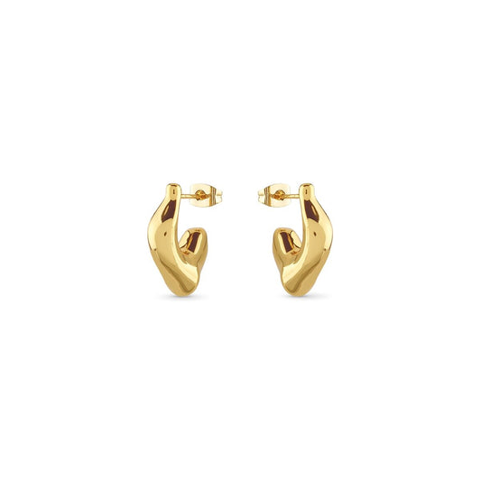 Gouden Guess oorbellen met elegante, gebogen vorm en sluiting, perfect voor elke gelegenheid.