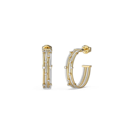 Gouden Guess oorbellen met elegant ontwerp en duurzame details, zijaanzicht.