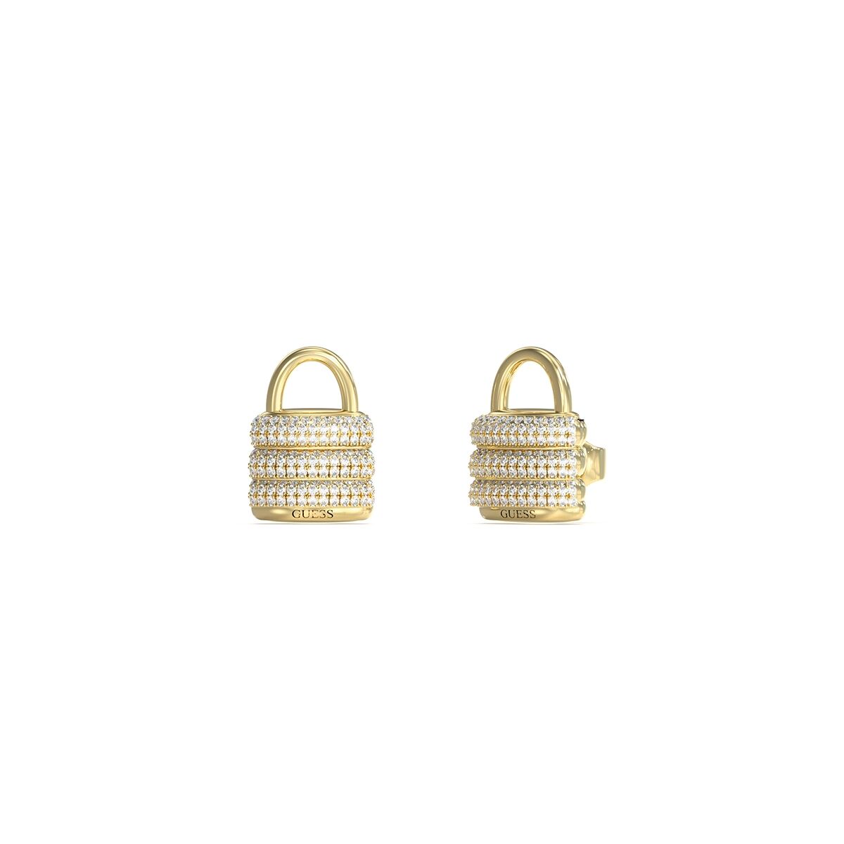 Gouden Guess oorbellen met elegant design en sprankelende details.