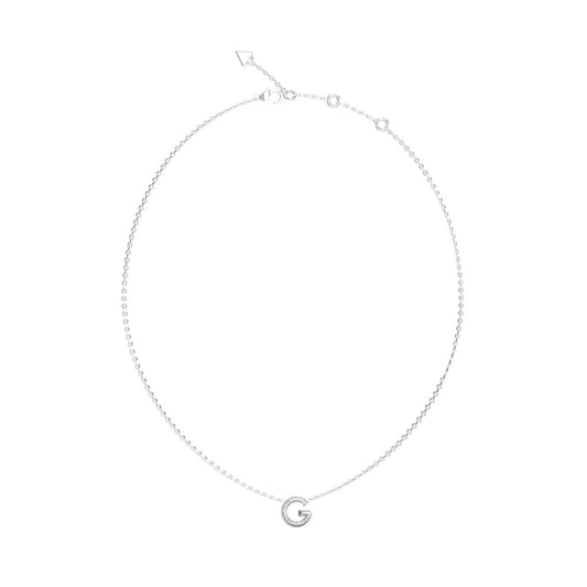 Zilverkleurige Guess ketting met elegant ontwerp en G-logo, vooraanzicht.