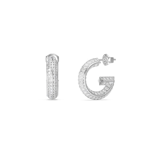 Zilverkleurige Guess oorbellen met elegant ontwerp en sprankelende details.