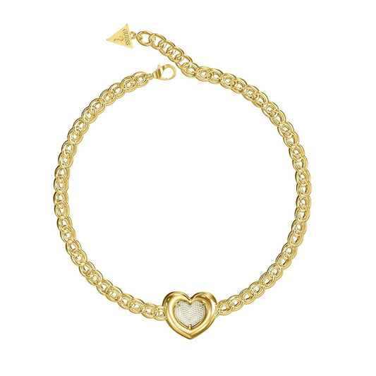 Gouden Guess armband voor dames met een elegant hartontwerp en schakelketting.