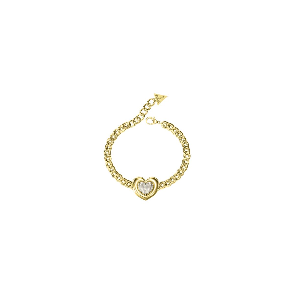 Gouden Guess armband voor dames met een elegant hartvormig design.