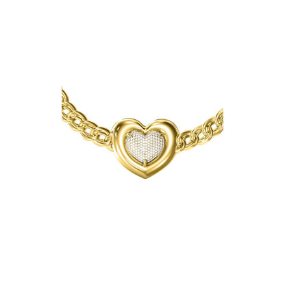 Detail van de Guess armband met een gouden hart en sprankelende stenen.