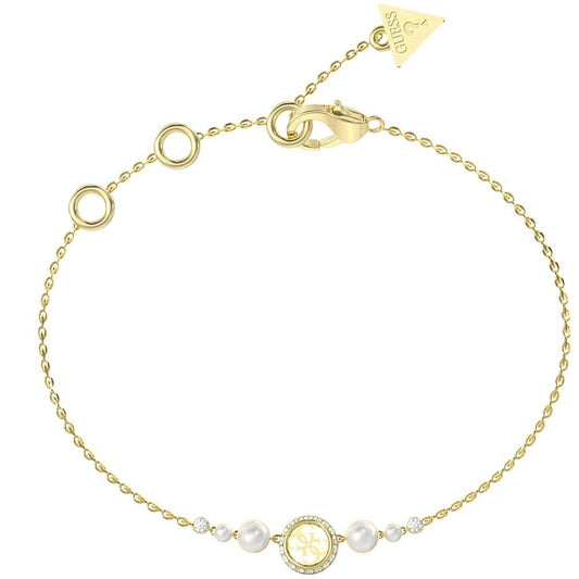 Gouden Guess armband JUBB05516JWYGS met parel en sprankelende details.