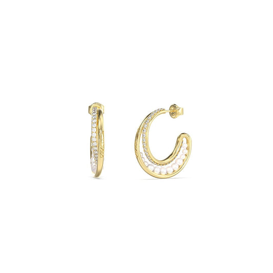 Gouden Guess oorbellen met elegant design en sprankelende details.