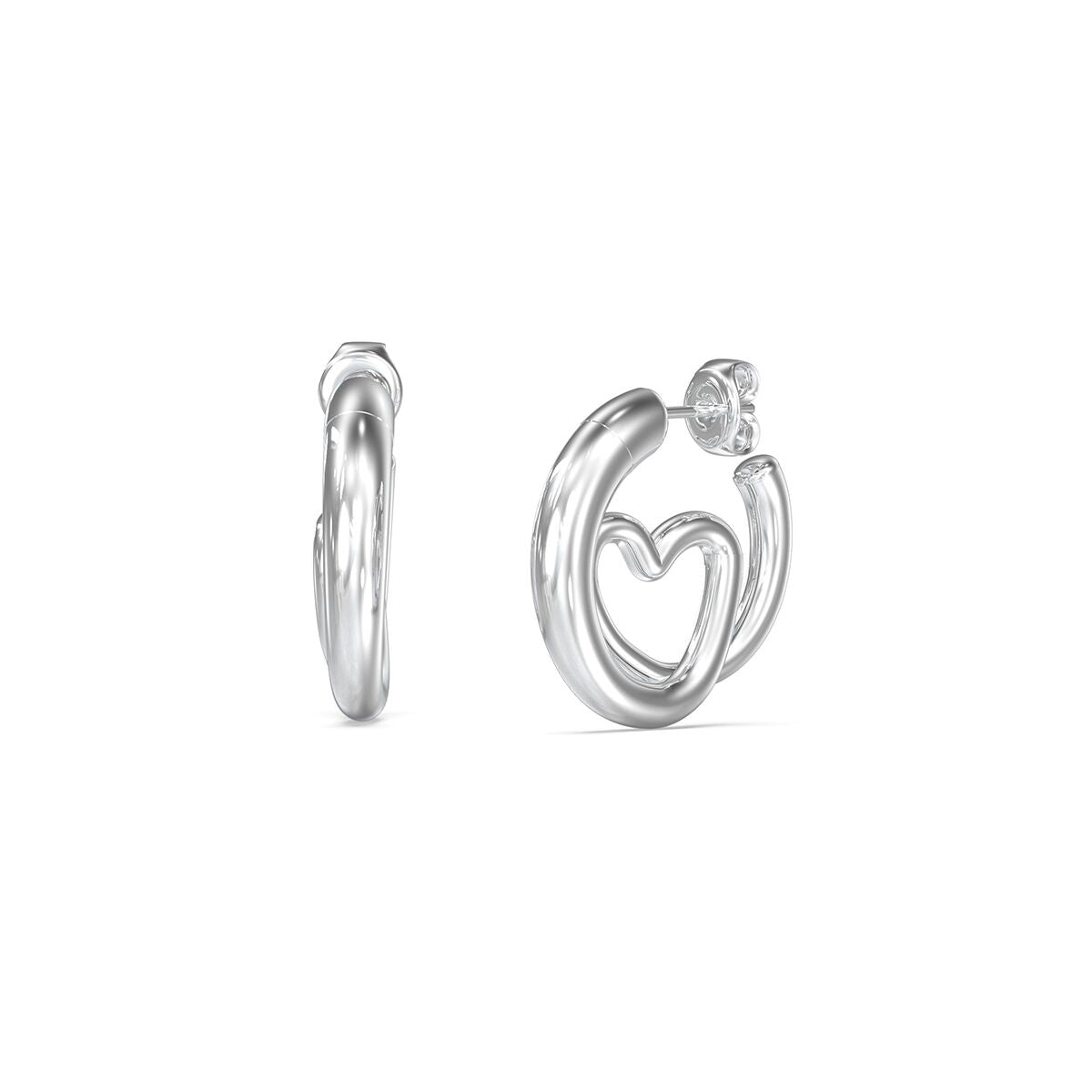 Zilverkleurige Guess oorbellen met elegante afwerking en hartvormig ontwerp.