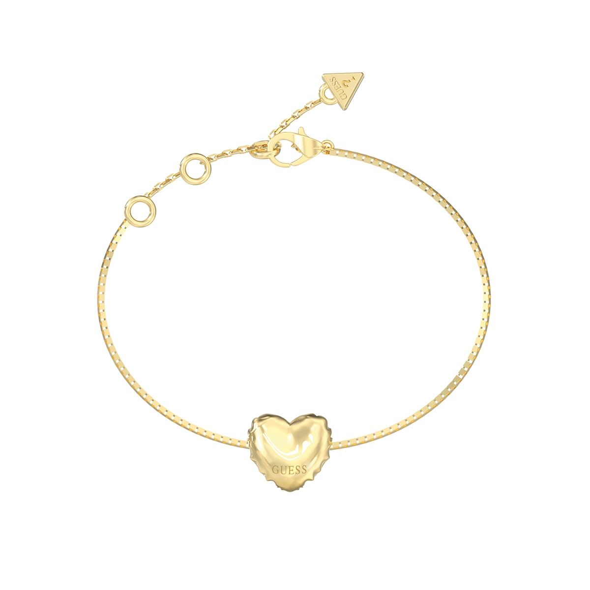 Gouden Guess armband voor dames met een elegante hartvormige sluiting.
