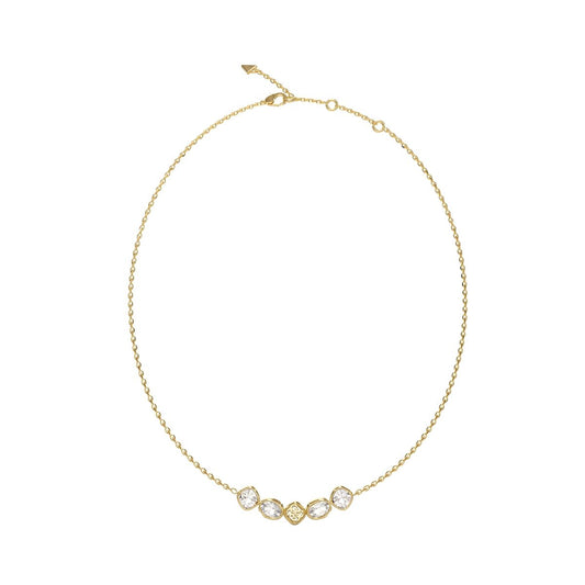 Stijlvolle gouden Guess ketting met vijf glinsterende stenen, elegant ontwerp.