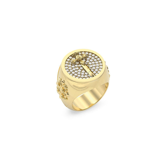 Gouden Guess ring voor dames met elegante afwerking en glinsterende details.