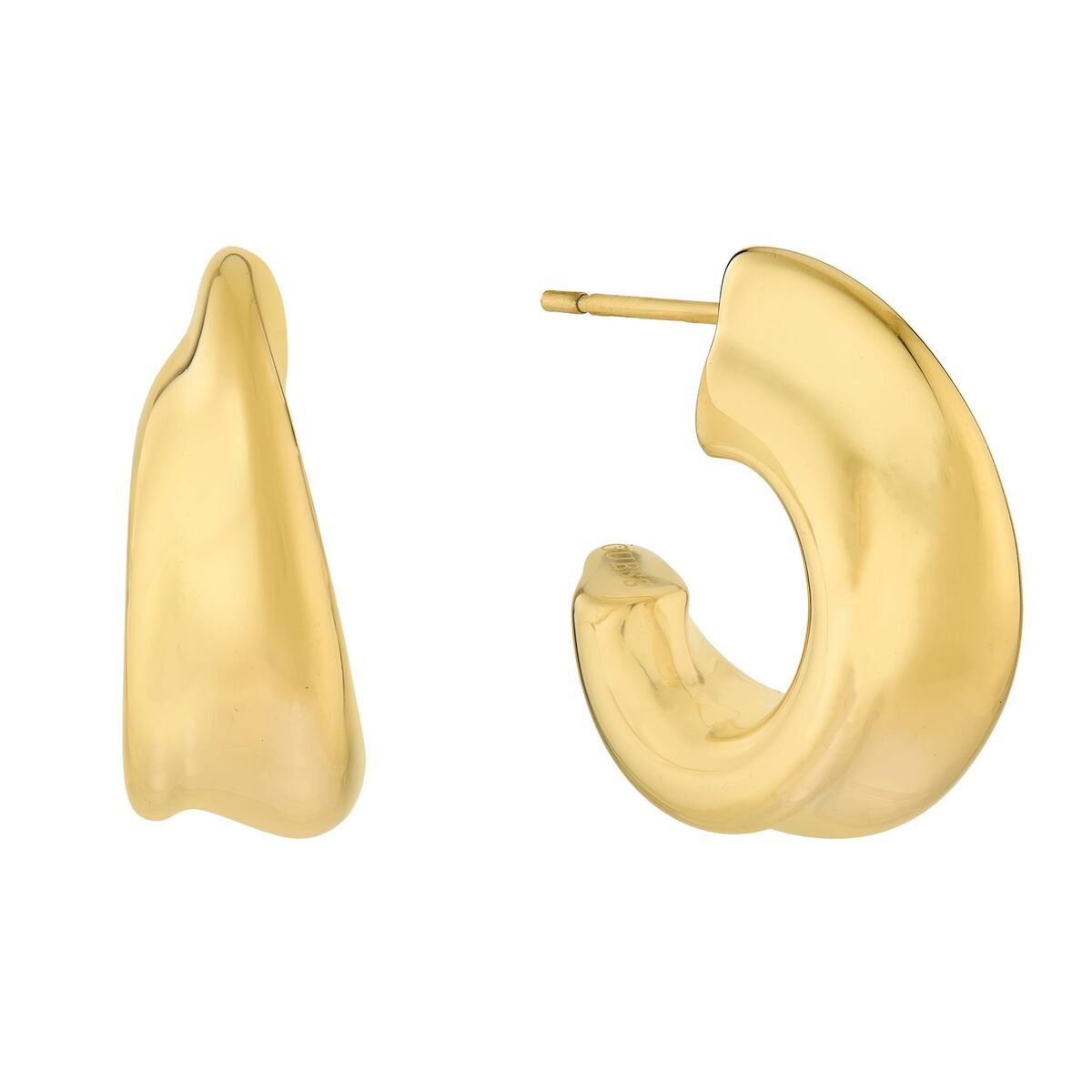 Gouden Guess oorbellen met een modern, organisch ontwerp en een glanzende afwerking.