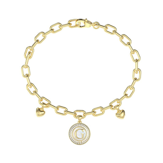 Gouden Guess armband met elegante afwerking en hartvormige bedels.