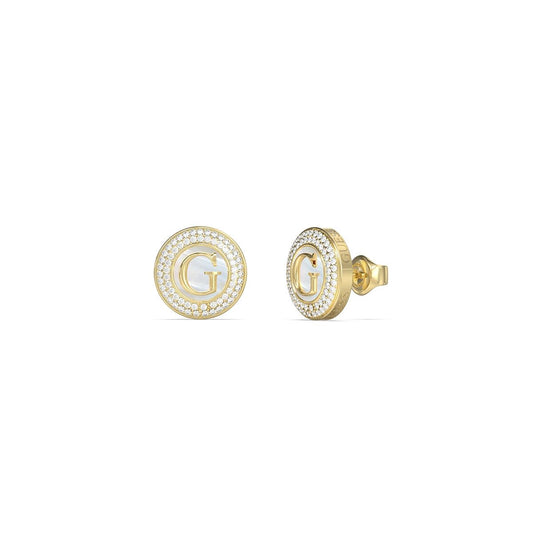 Gouden Guess oorbellen met elegant ontwerp en sprankelende details.