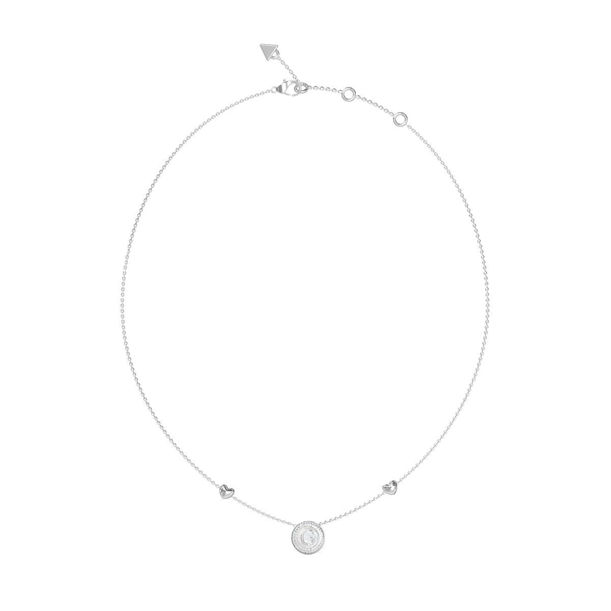 Zilverkleurige Guess ketting voor dames met elegante hanger en hartjesdetails.