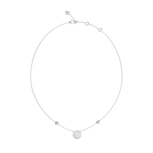 Zilverkleurige Guess ketting voor dames met elegante hanger en hartjesdetails.