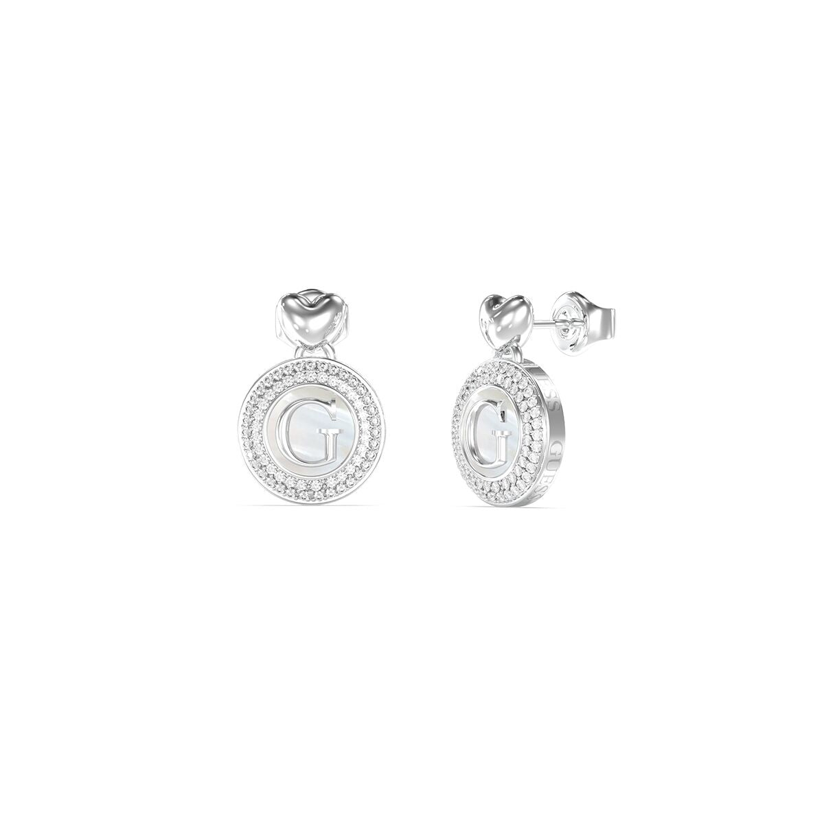 Zilverkleurige Guess oorbellen met een tijdloos design en strass details.
