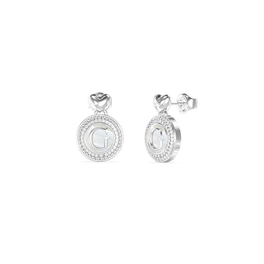 Zilverkleurige Guess oorbellen met een tijdloos design en strass details.