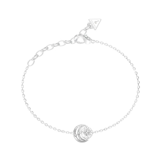 Zilverkleurige Guess armband voor dames met elegante ronde hanger en sluiting.