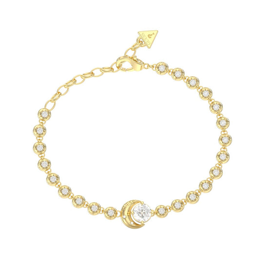 Gouden Guess armband met elegante afwerking en sprankelende details.