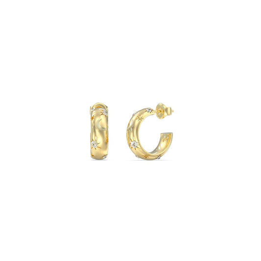 Gouden Guess oorbellen met elegant ontwerp en decoratieve details, zijaanzicht.