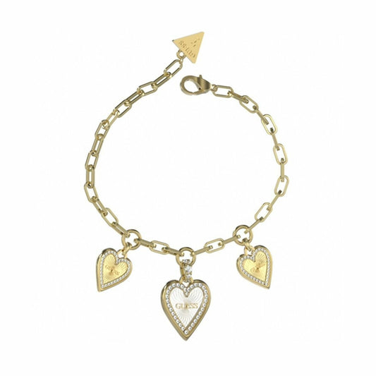 Gouden Guess armband met hartjesbedels, elegant en modieus ontwerp.
