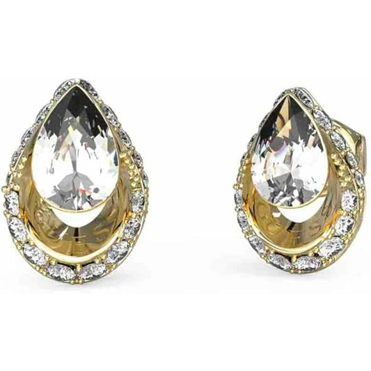 Gouden Guess oorbellen met een elegante druppelvorm en sprankelende stenen.