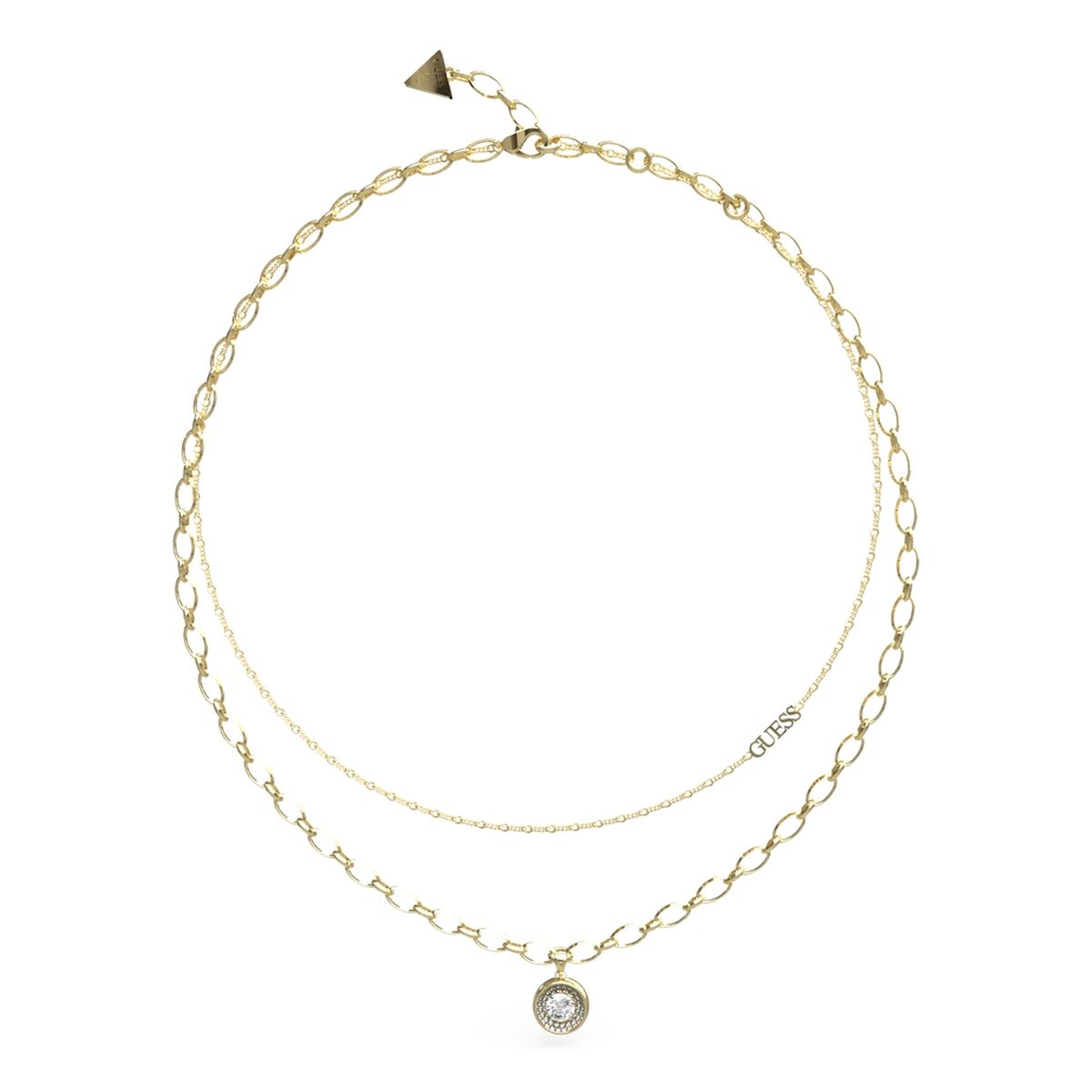 Detail van de Guess ketting JUBN03395JW met een elegante dubbele schakel en stralende hanger.