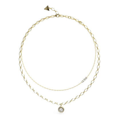 Detail van de Guess ketting JUBN03395JW met een elegante dubbele schakel en stralende hanger.
