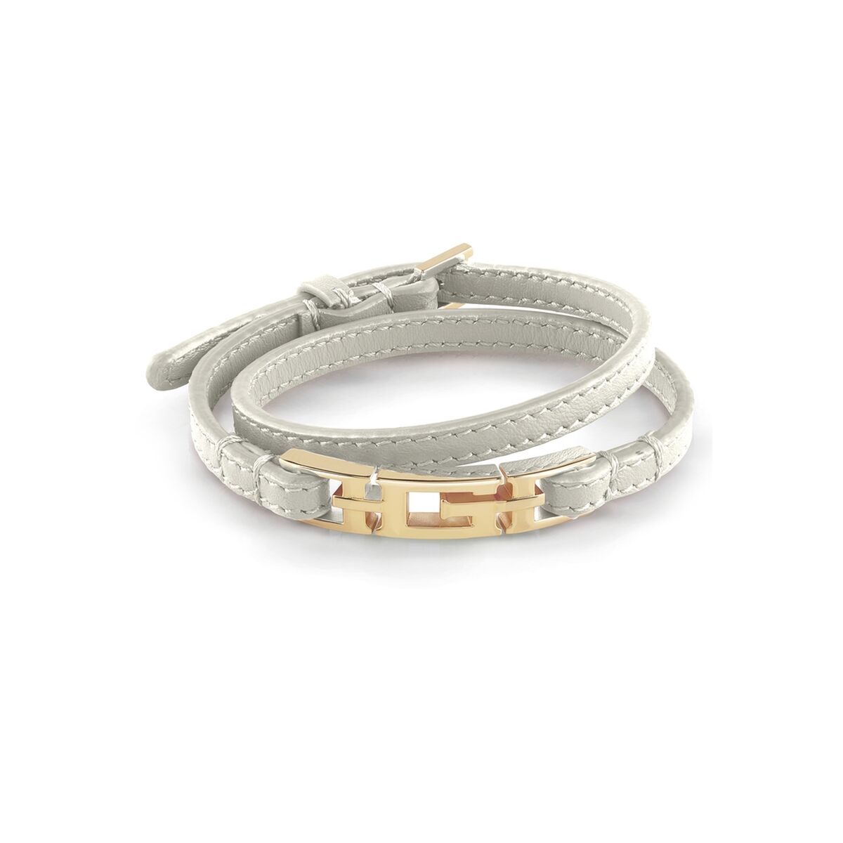 Trendy Guess armband voor dames in lichtgrijs met gouden sluiting.