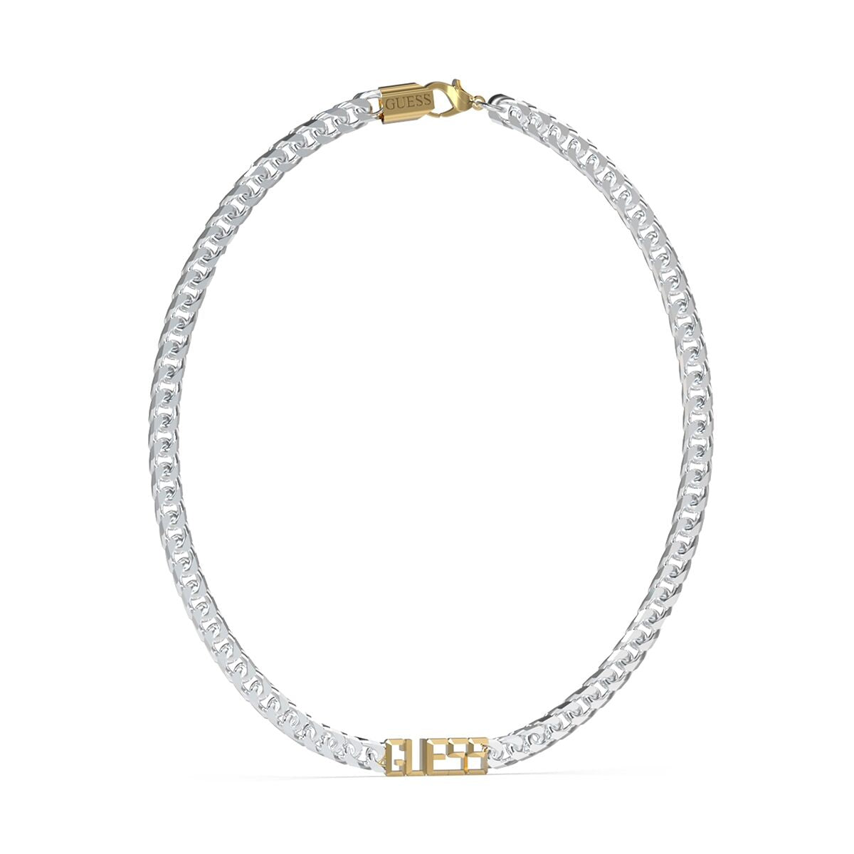 Zilverkleurige Guess ketting voor dames met elegant ontwerp en merklogo.