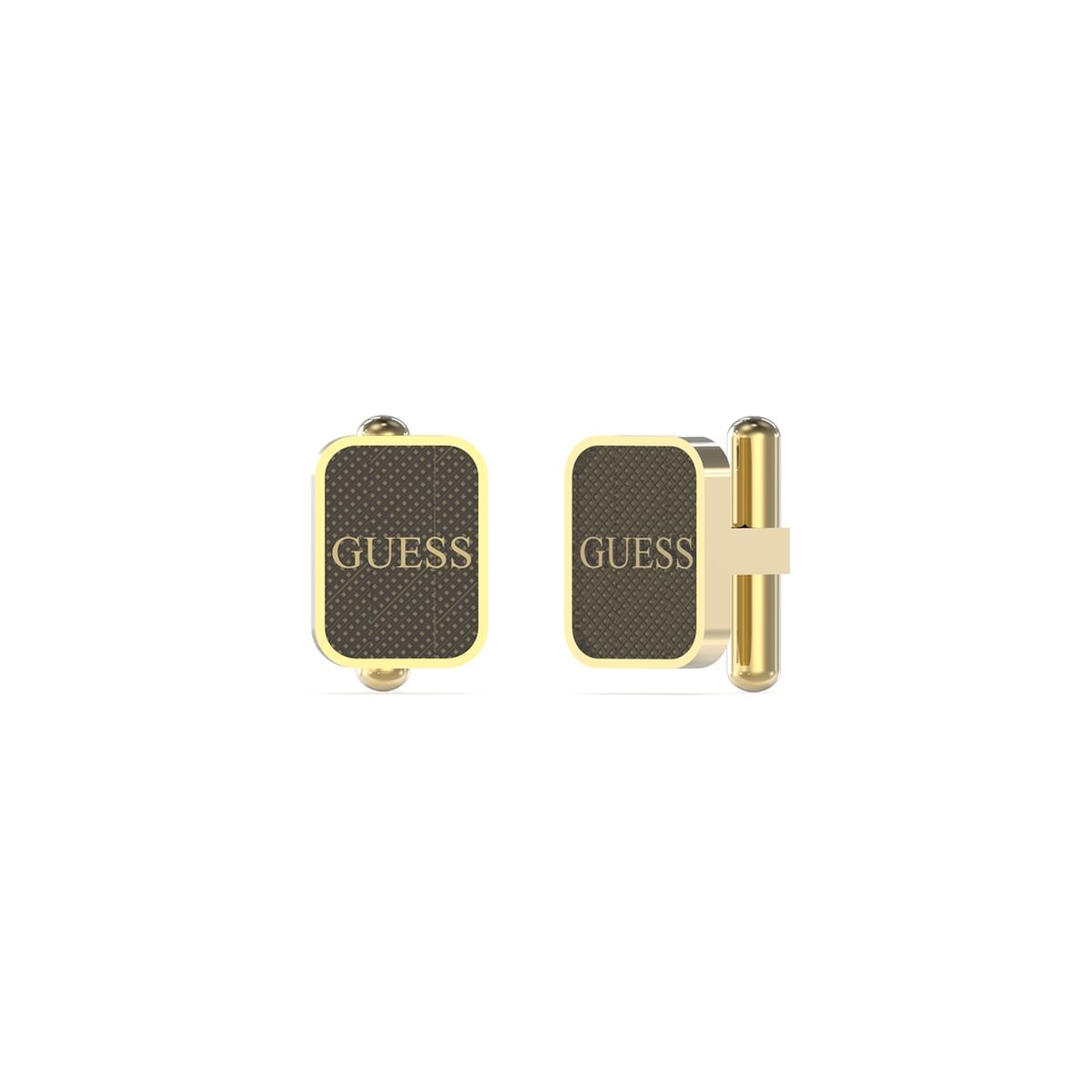 Gouden Guess oorbellen met chique, tijdloze stijl en merklogo.