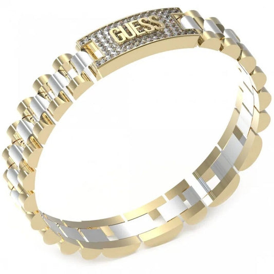 Gouden Guess armband voor dames met elegante afwerking en glinsterende details.
