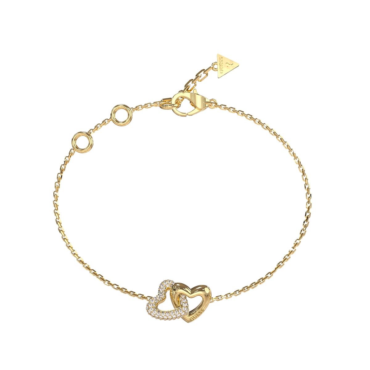 Gouden Guess armband met elegante hartjes, perfect voor elke gelegenheid.