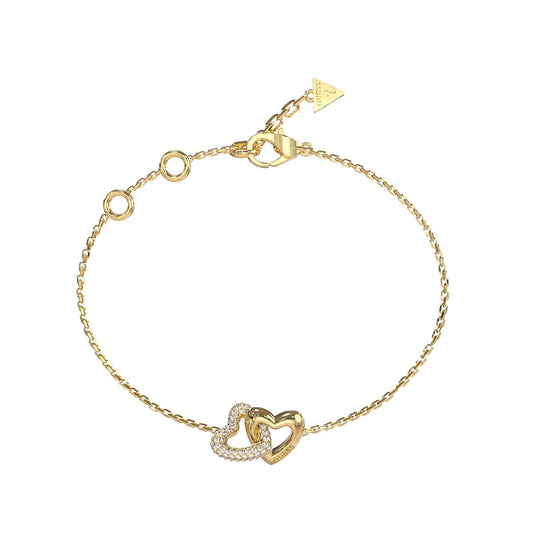 Gouden Guess armband met elegante hartjes, perfect voor elke gelegenheid.
