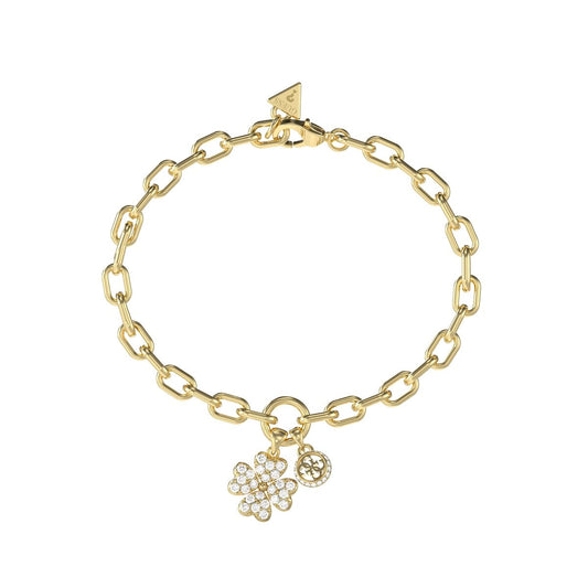 Gouden Guess armband voor dames met elegante schakels en sprankelende details.