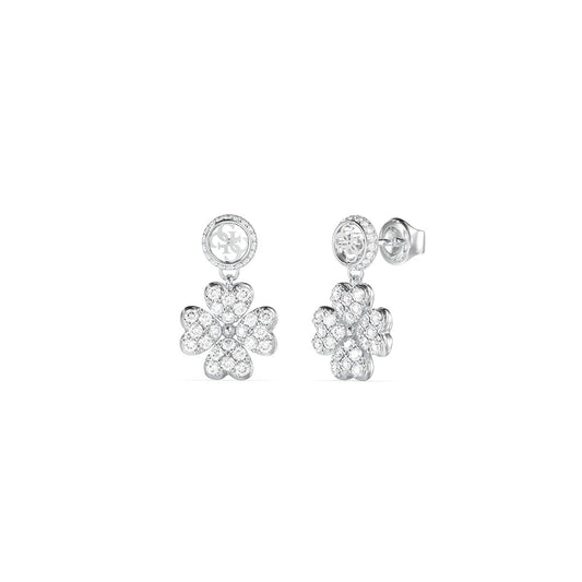 Zilverkleurige Guess oorbellen met elegant bloemdesign en sprankelende details.