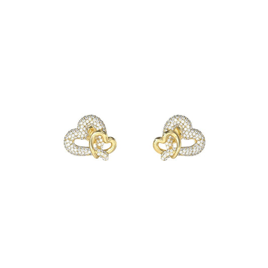 Gouden Guess oorbellen met elegante hartvorm en sprankelende details.