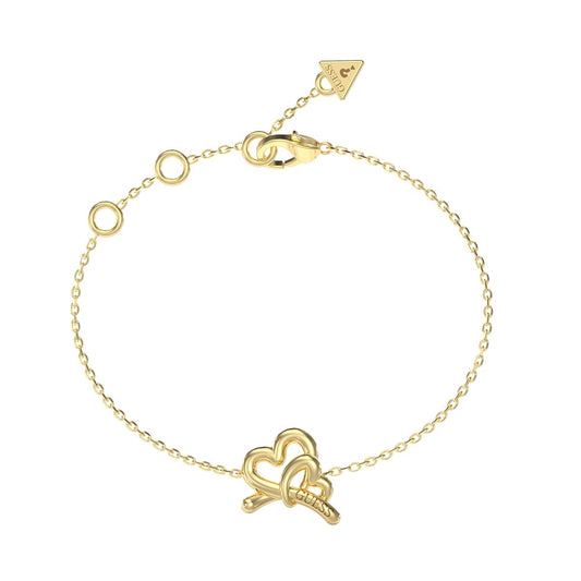 Gouden Guess armband voor dames met een elegant hartontwerp en sluiting.